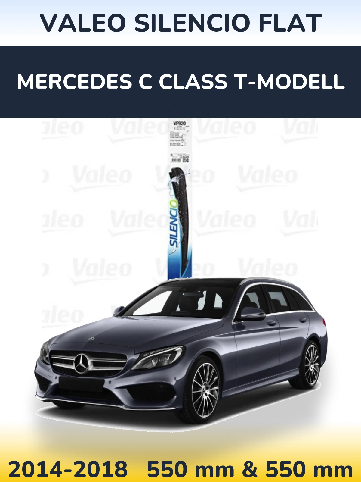 Front wiper blade set Valeo Silencio Flat 550 & 550 mm for Mercedes C Class T-Modelisl 2014-2018