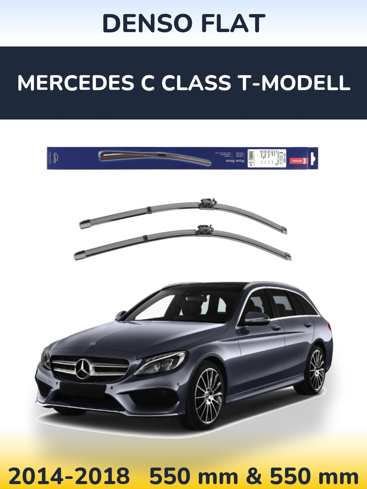 Front wiper blade set Denso Flat 550 & 550 mm for Mercedes C Class T-Modelisl 2014-2018