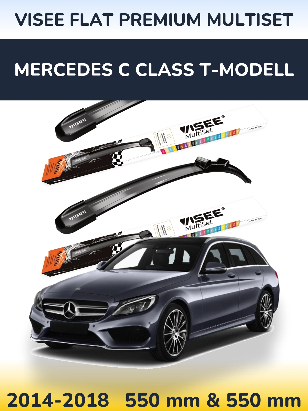 Front wiper blade set VISEE FLAT PREMIUM MultiSet 550 & 550 mm for Mercedes C Class T-Modelisl 2014-2018