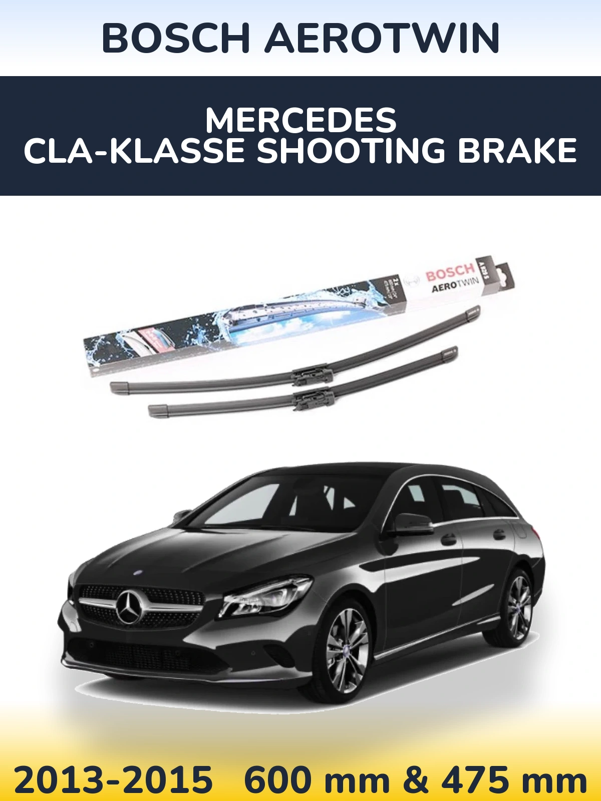 Комплект передних дворников BOSCH AeroTwin 600 & 475 мм для Mercedes CLA-Klasse Shooting Brake 2013-2015