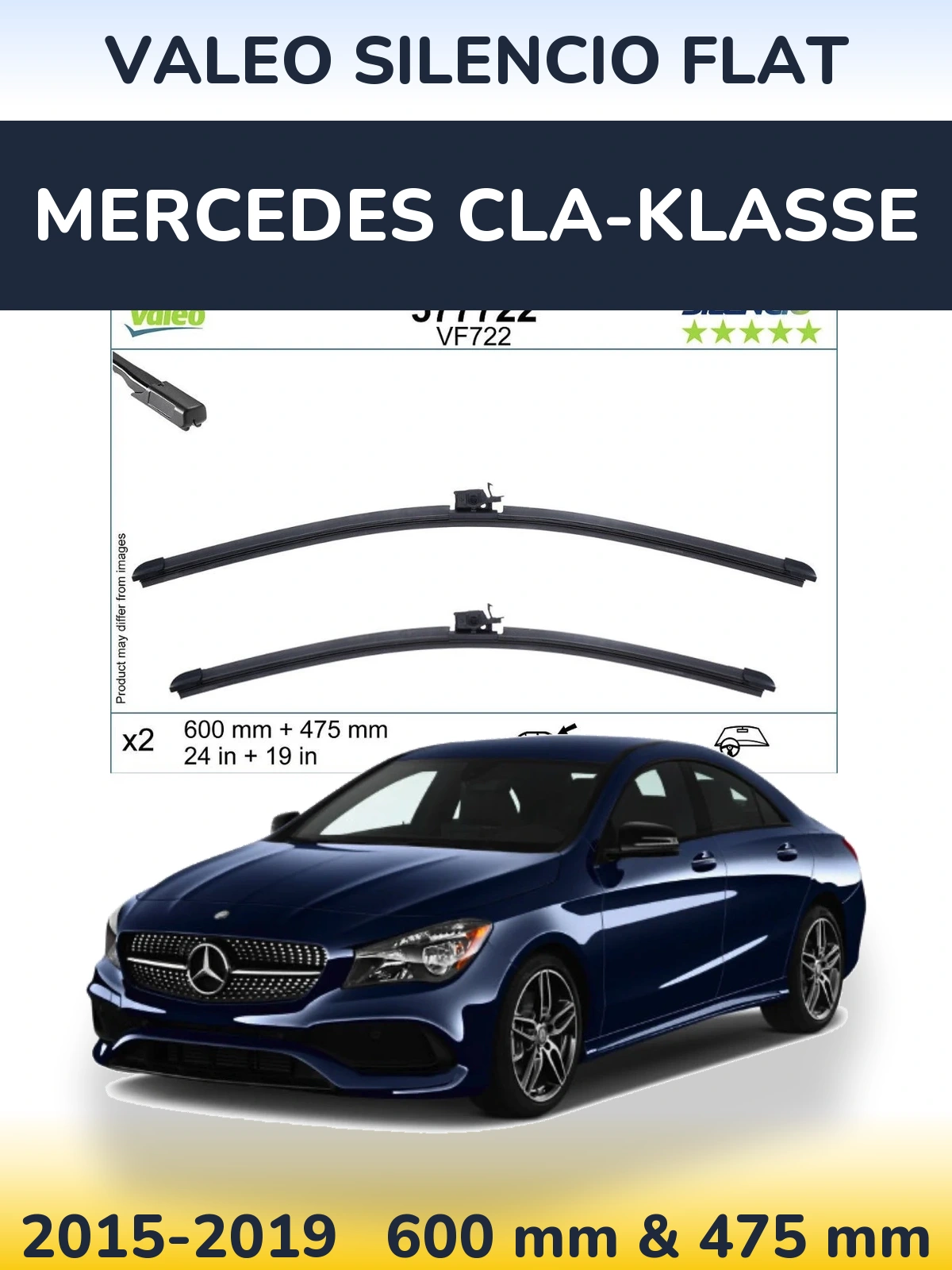 Комплект передніх щіток Valeo Silencio Flat 600 & 475 мм для Mercedes CLA-Klasse 2015-2019