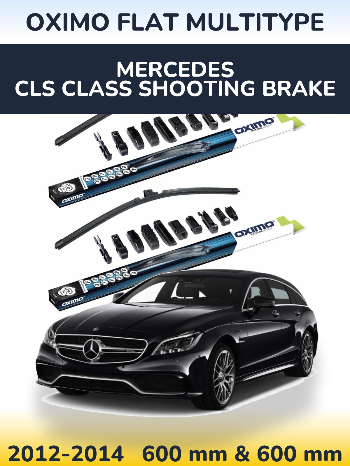 Front wiper blade set Oximo Flat MultiTipse 600 & 600 mm for Mercedes CLS Class Shooting Brake 2012-2014