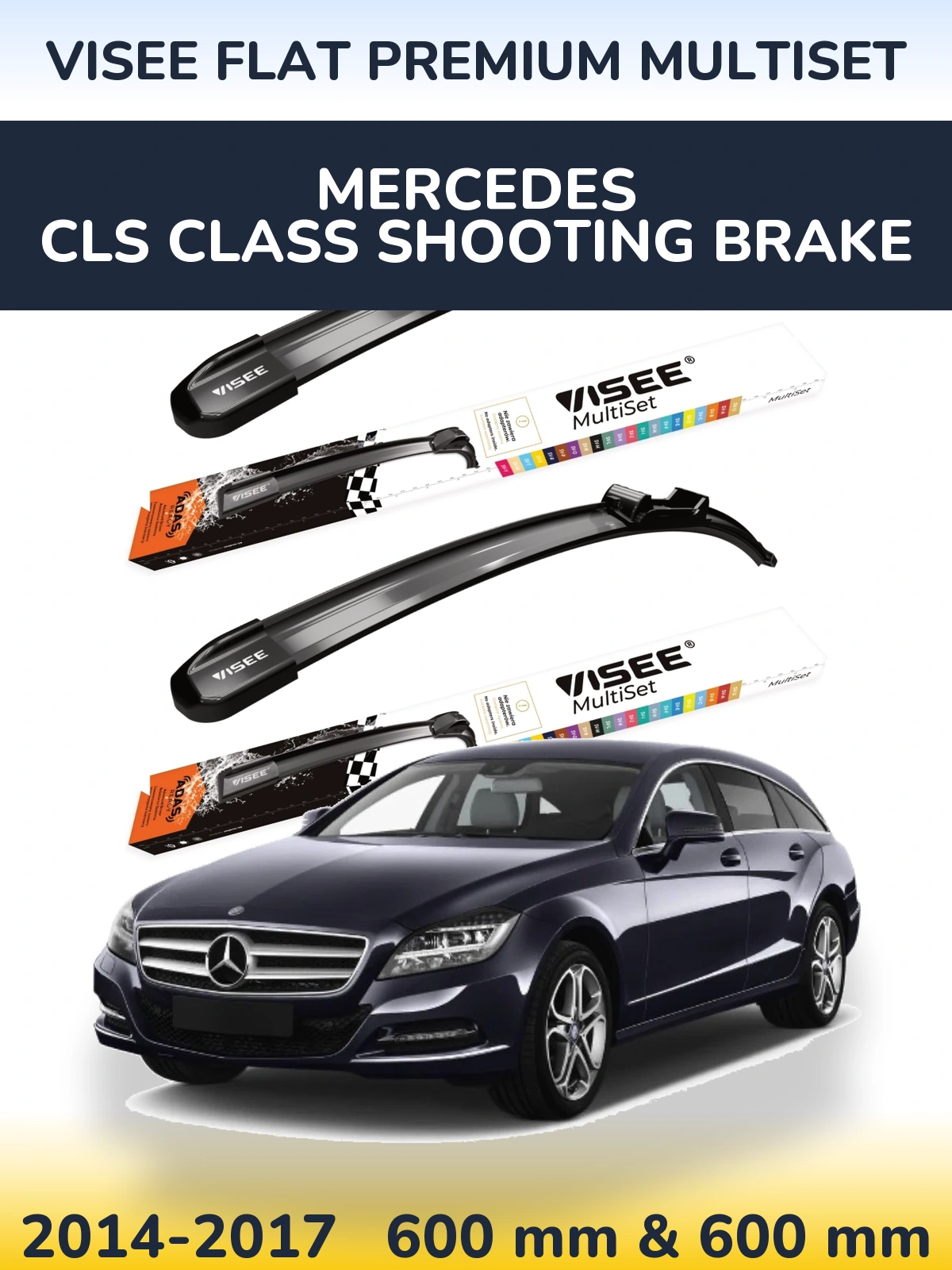Комплект передних дворников VISEE FLAT PREMIUM MultiSet 600 & 600 мм для Mercedes CLS Class Shooting Brake 2014-2017