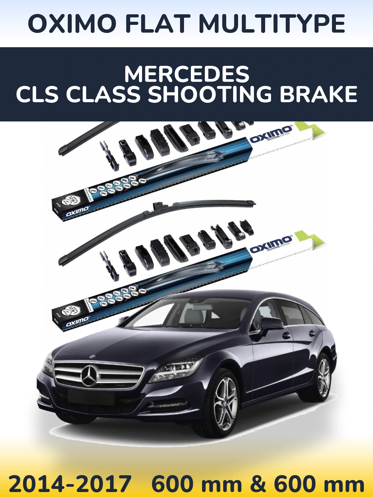 Front wiper blade set Oximo Flat MultiTipse 600 & 600 mm for Mercedes CLS Class Shooting Brake 2014-2017