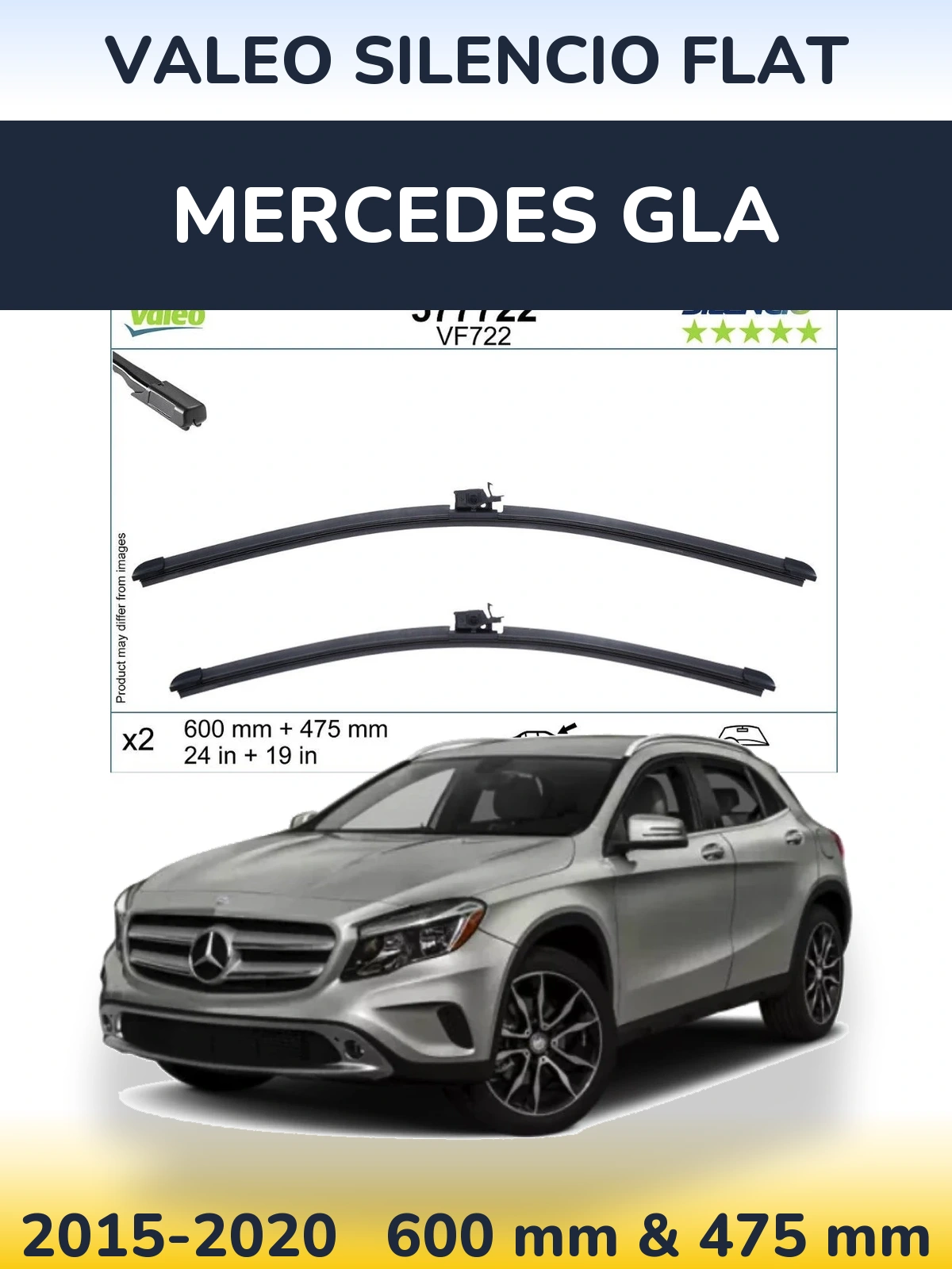 Комплект передних дворников Valeo Silencio Flat 600 & 475 мм для Mercedes GLA 2015-2020