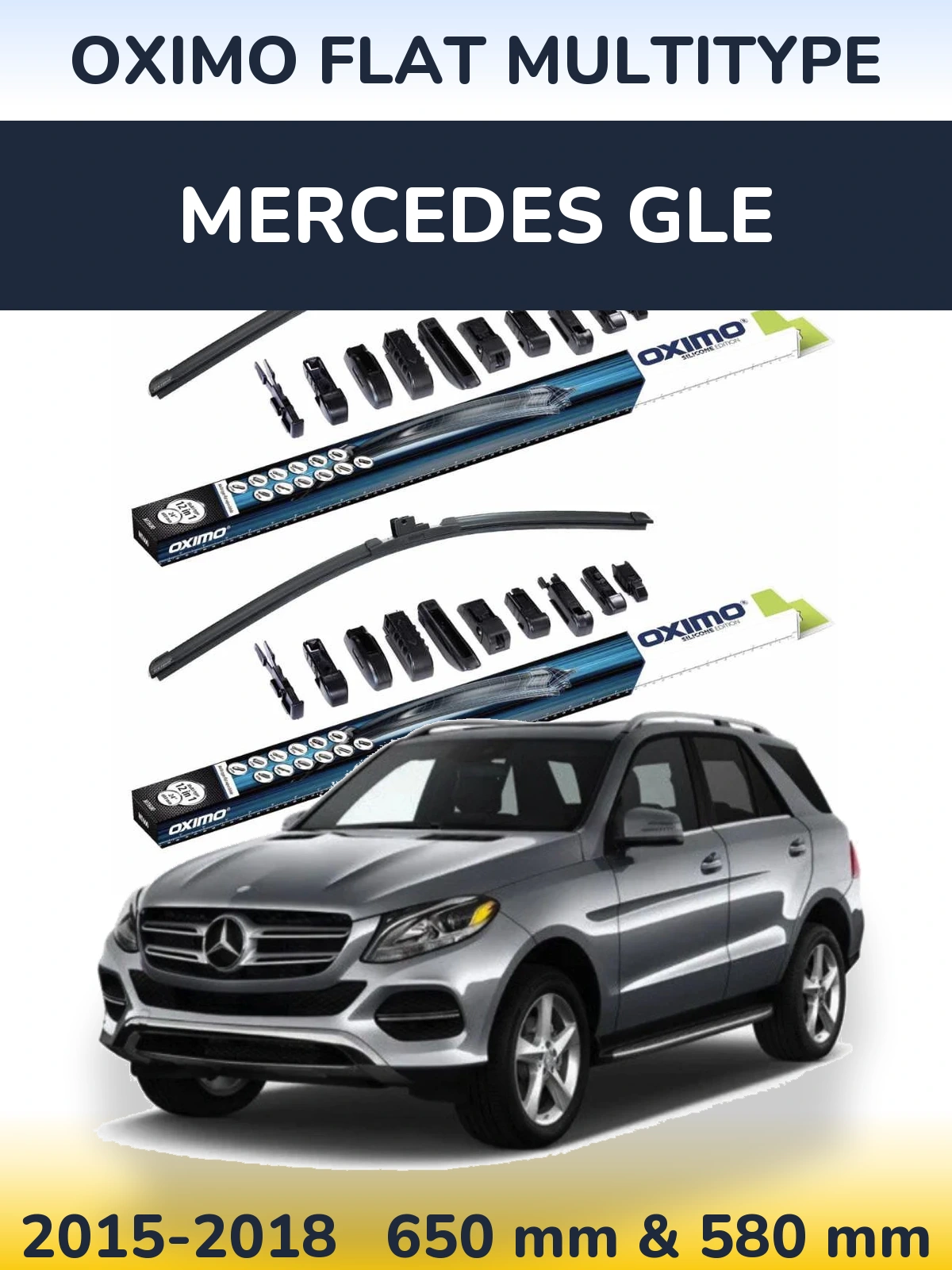 Front wiper blade set Oximo Flat MultiTipse 650 & 580 mm for Mercedes GLE 2015-2018