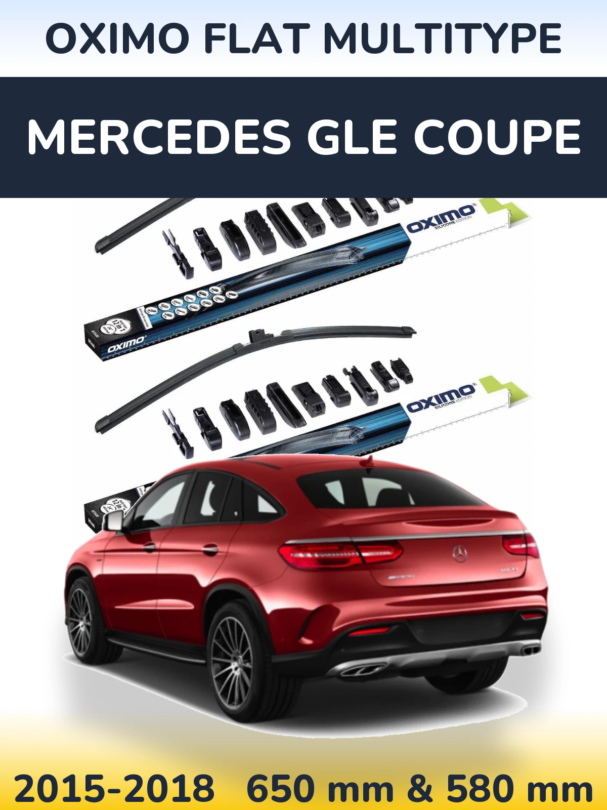 Front wiper blade set Oximo Flat MultiTipse 650 & 580 mm for Mercedes GLE Coupe 2015-2018