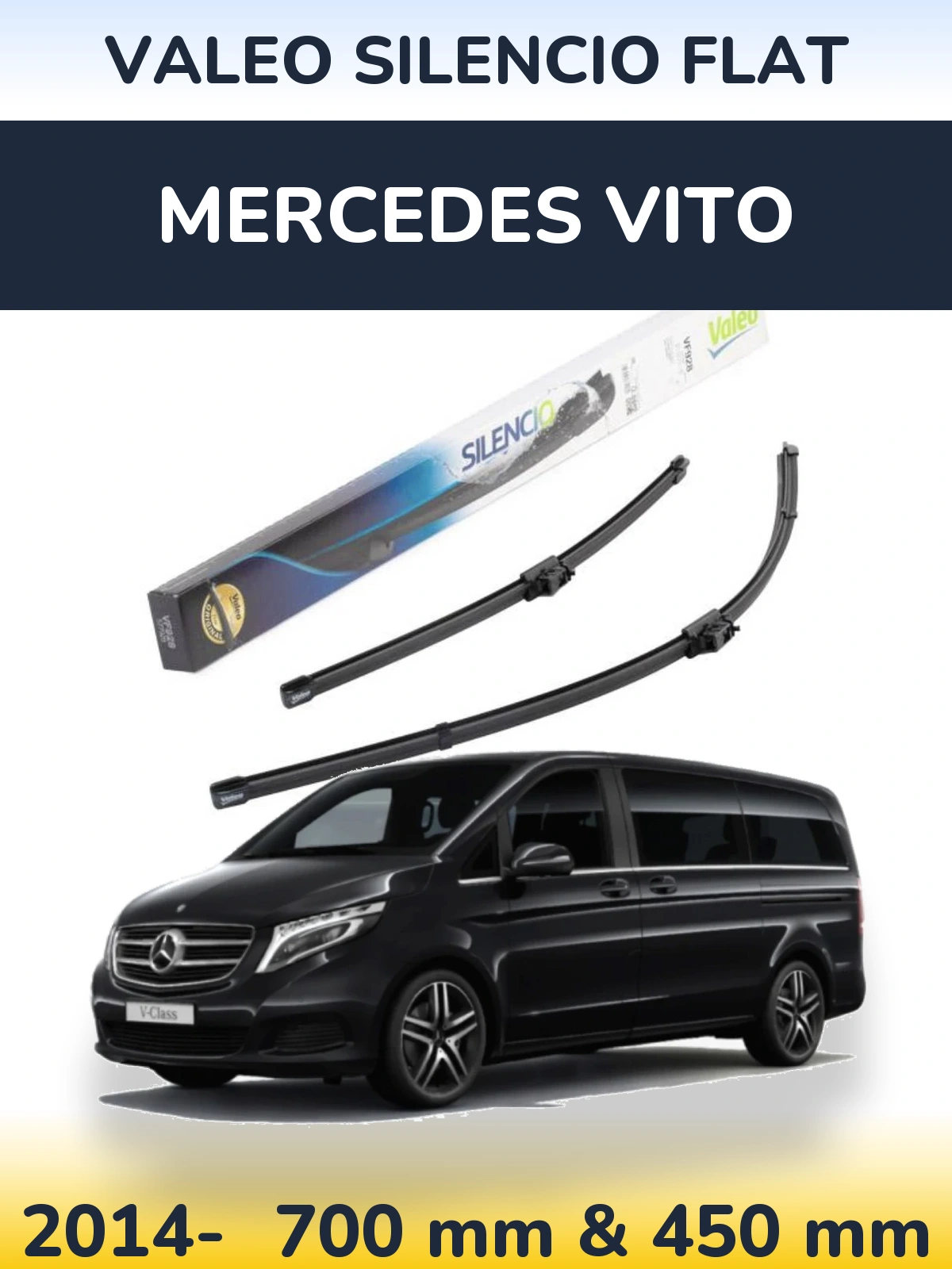 Front wiper blade set Valeo Silencio Flat 700 & 450 mm for Mercedes Vito 2014-2026