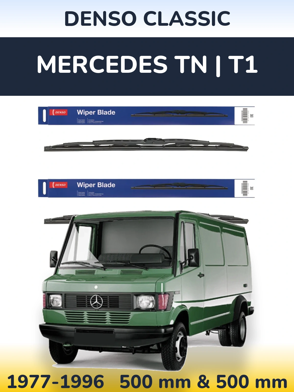 Front wiper blade set Denso Classic 500 & 500 mm for Mercedes TN | T1 1977-1996