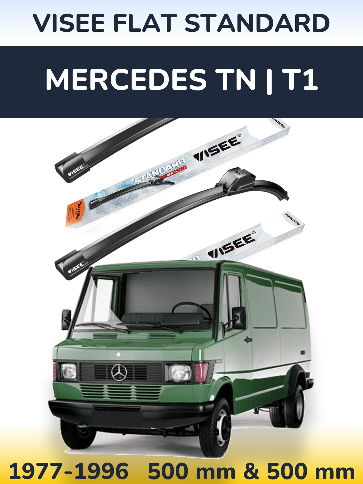 Front wiper blade set VISEE FLAT STANDARD 500 & 500 mm for Mercedes TN | T1 1977-1996
