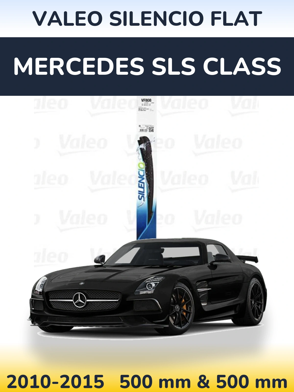 Front wiper blade set Valeo Silencio Flat 500 & 500 mm for Mercedes SLS Class 2010-2015
