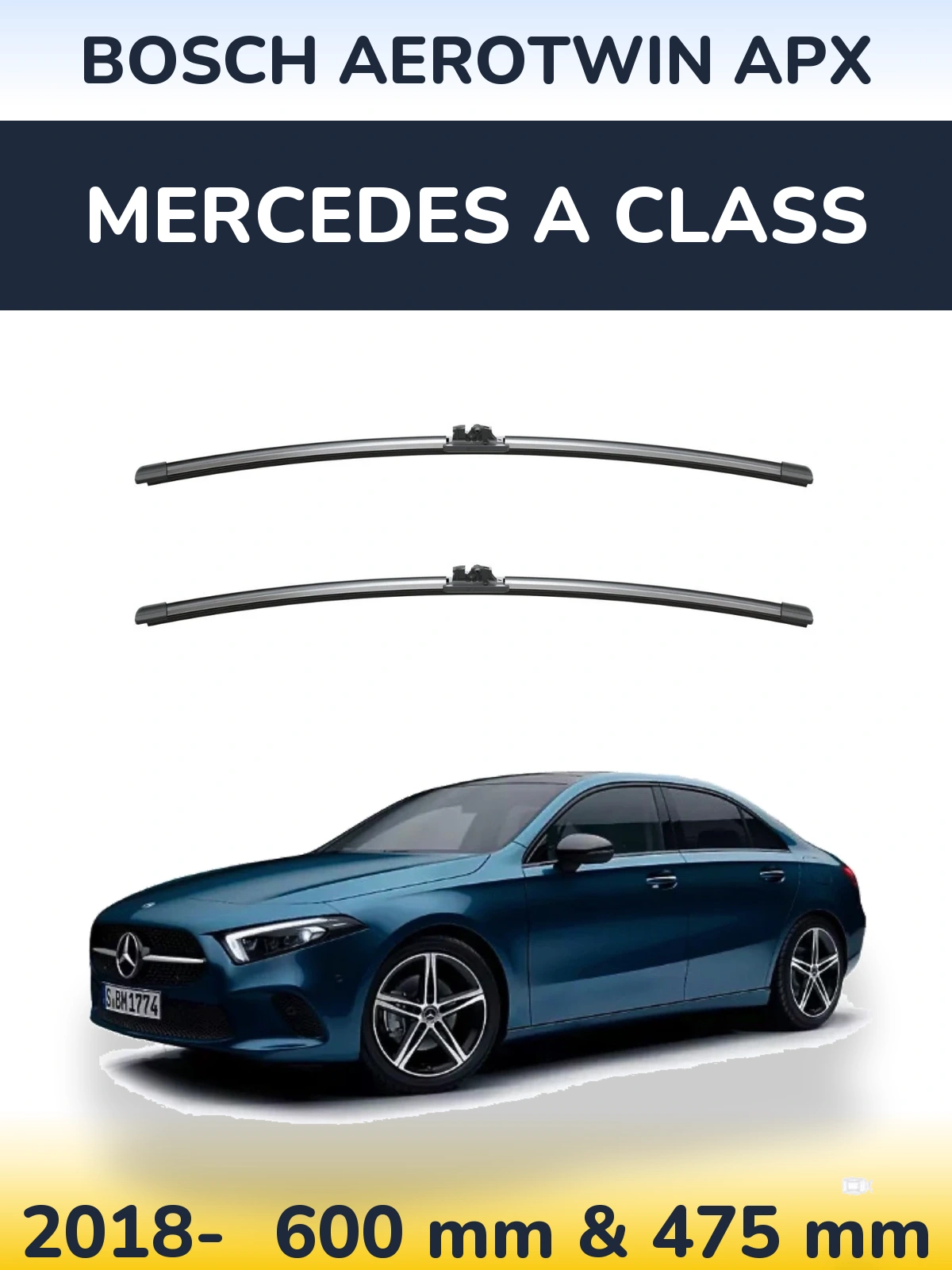 Комплект передних дворников BOSCH AeroTwin APX 600 & 475 мм для Mercedes A Class 2018-2026