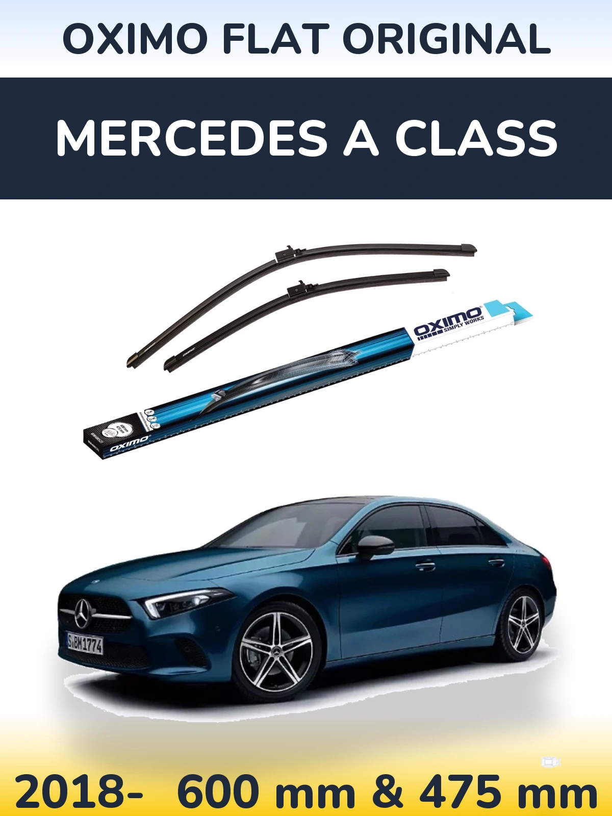 Front wiper blade set Oximo Flat Original 600 & 475 mm for Mercedes A Class 2018-2026