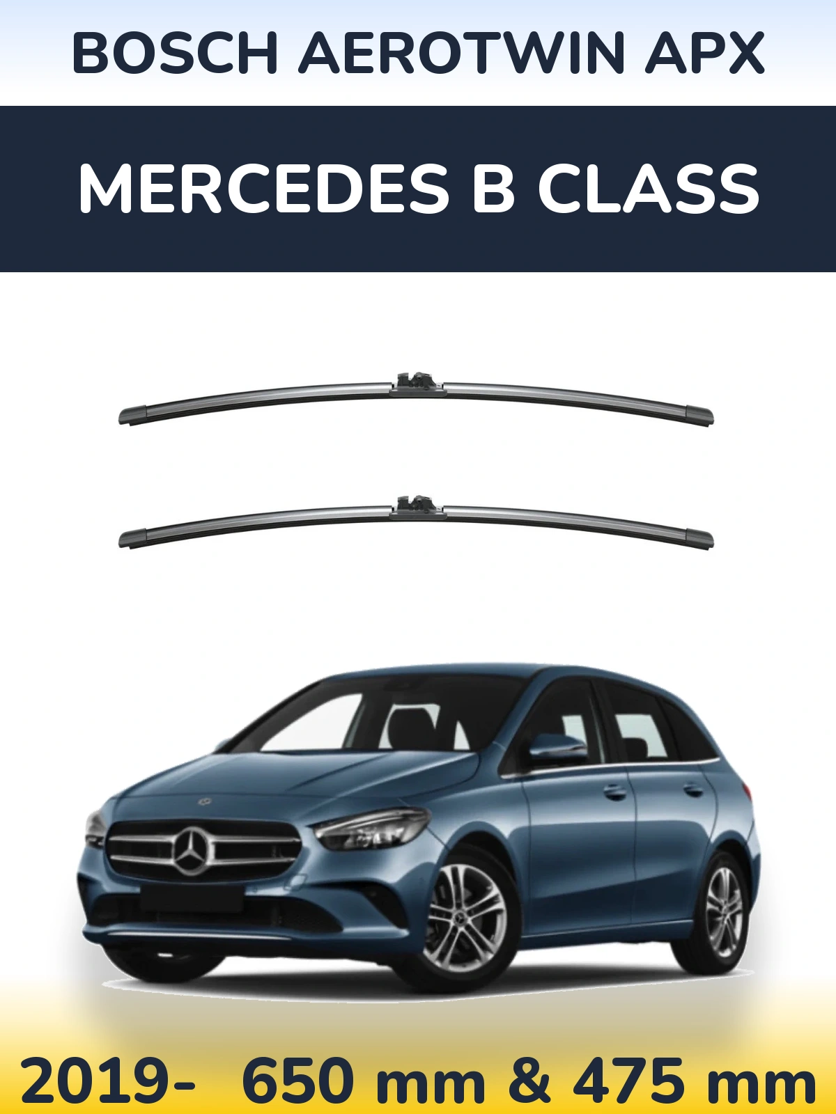 Комплект передних дворников BOSCH AeroTwin APX 650 & 475 мм для Mercedes B Class 2019-2026