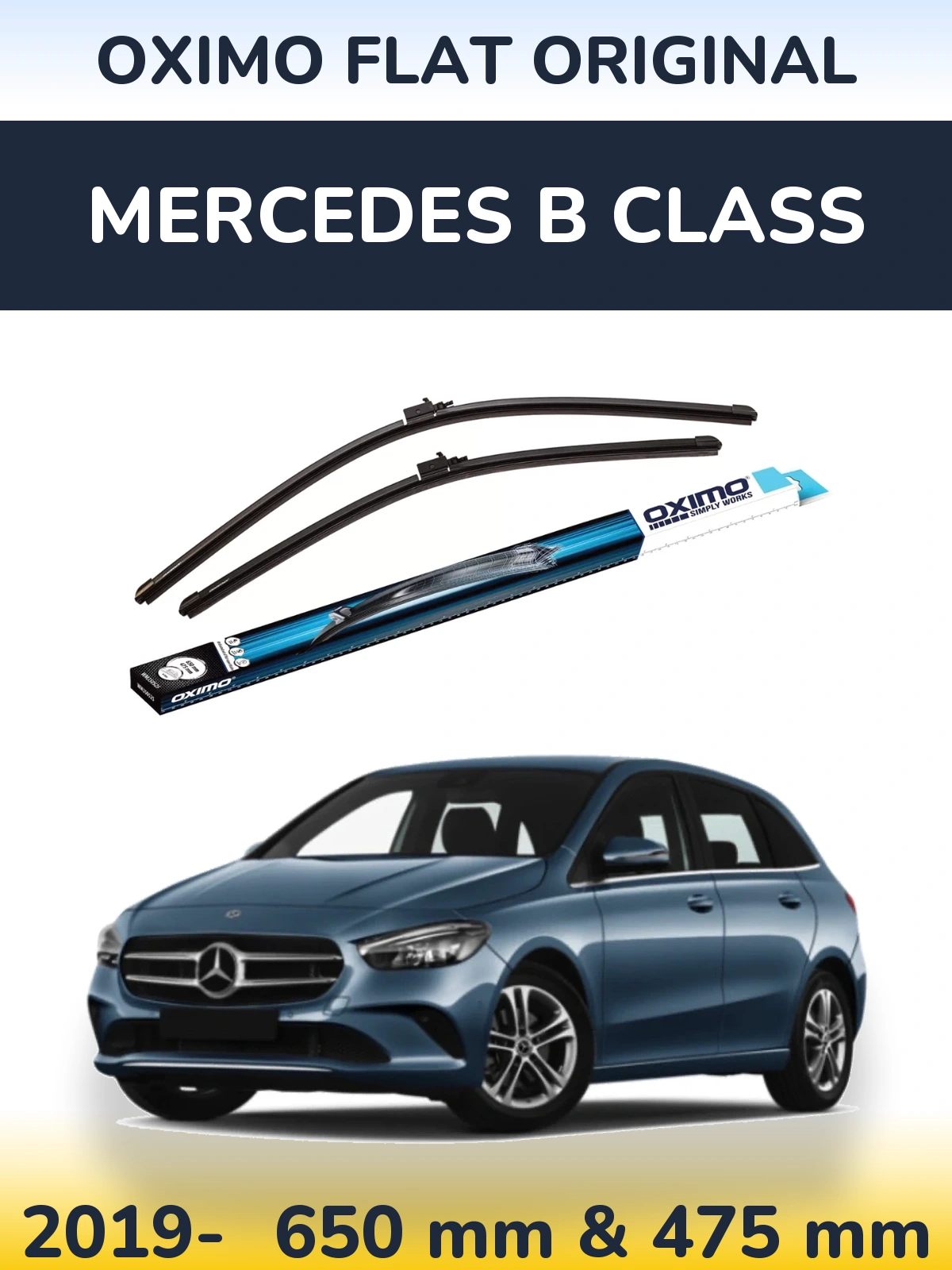 Front wiper blade set Oximo Flat Original 650 & 475 mm for Mercedes B Class 2019-2026