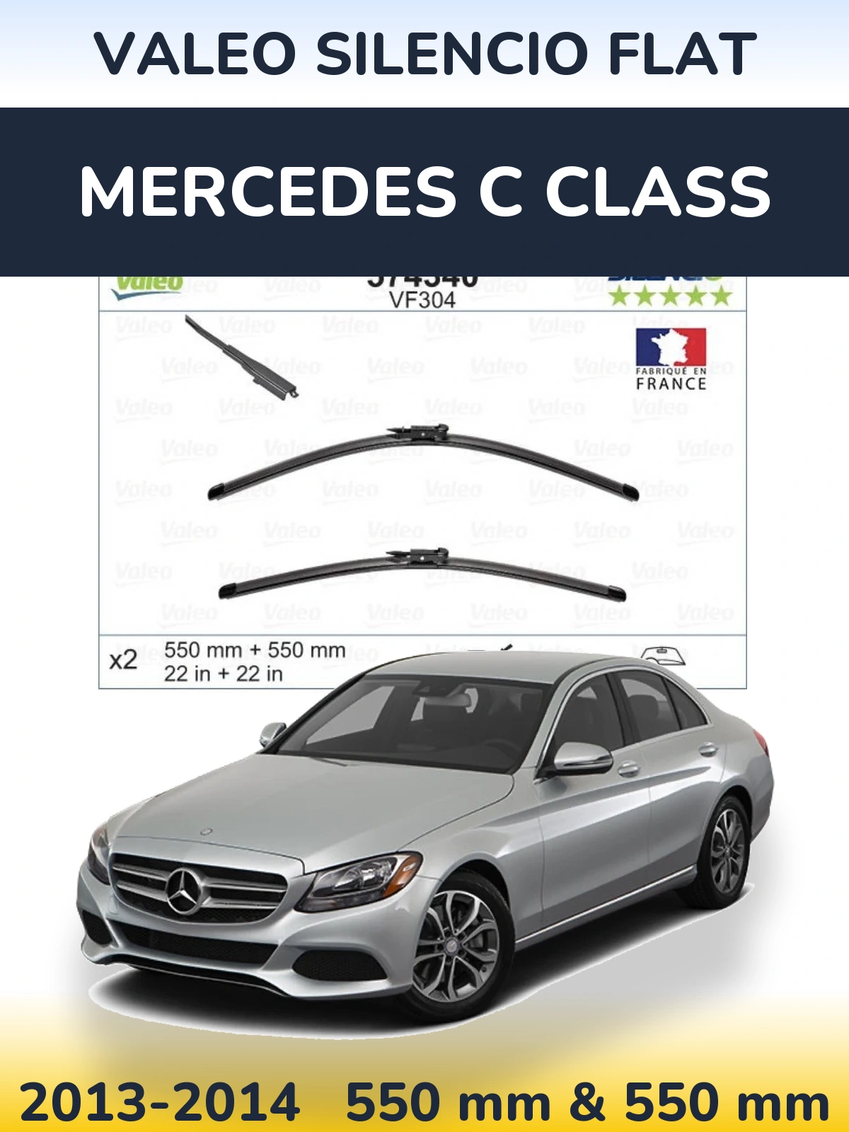 Front wiper blade set Valeo Silencio Flat 550 & 550 mm for Mercedes C Class 2013-2014