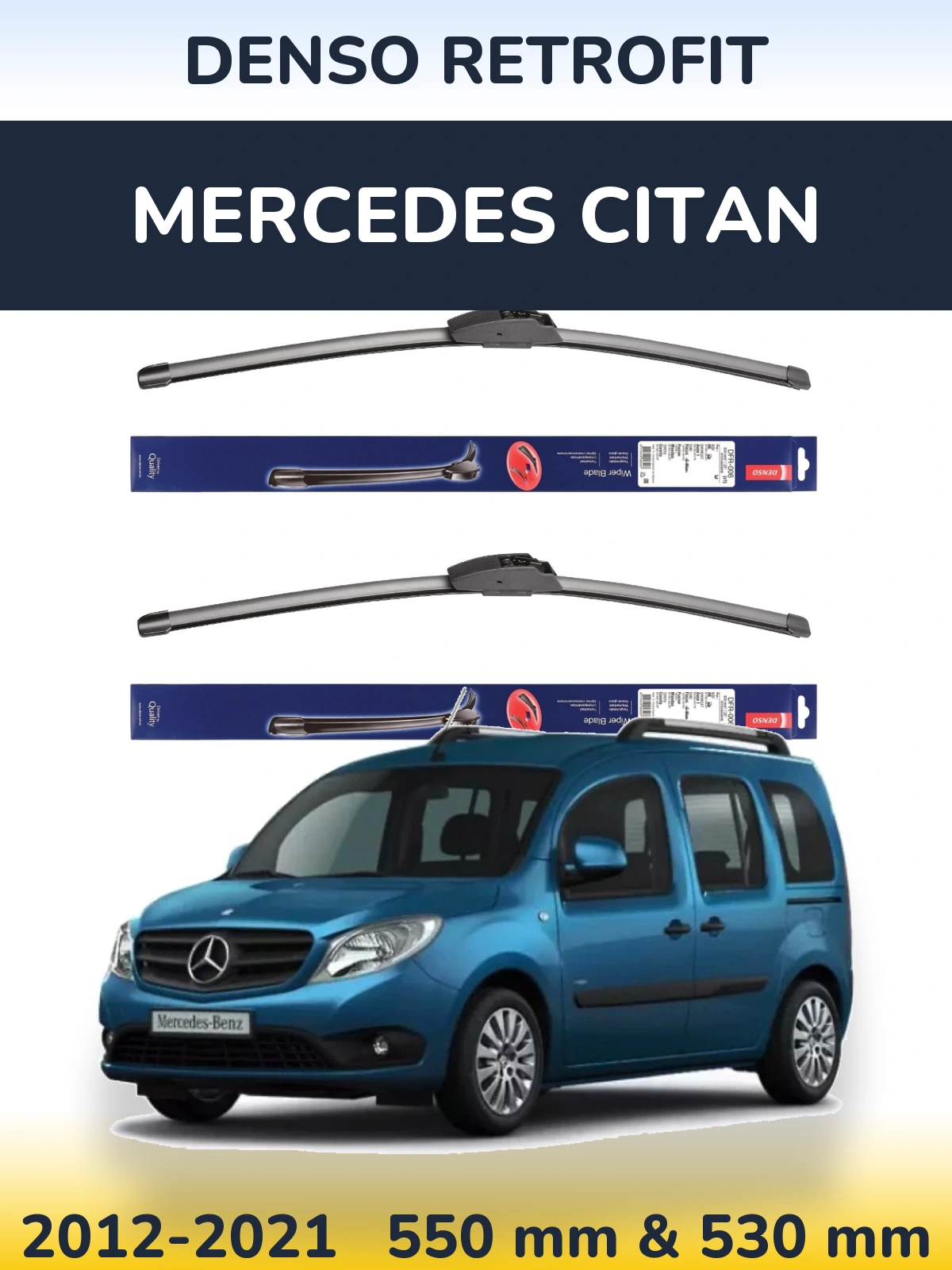 Front wiper blade set Denso Retrofit 550 & 530 mm for Mercedes Citan 2012-2021
