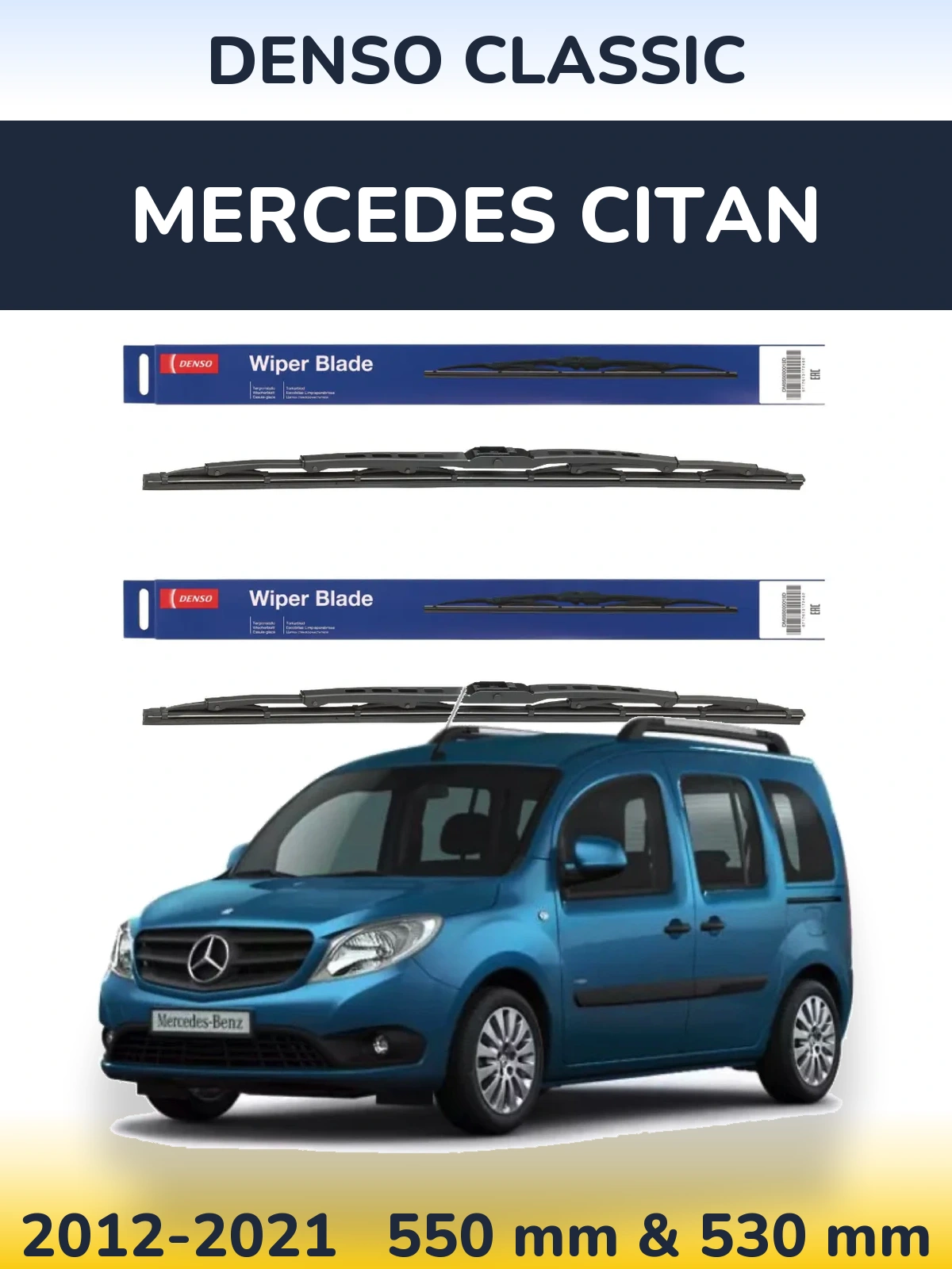 Front wiper blade set Denso Classic 550 & 530 mm for Mercedes Citan 2012-2021