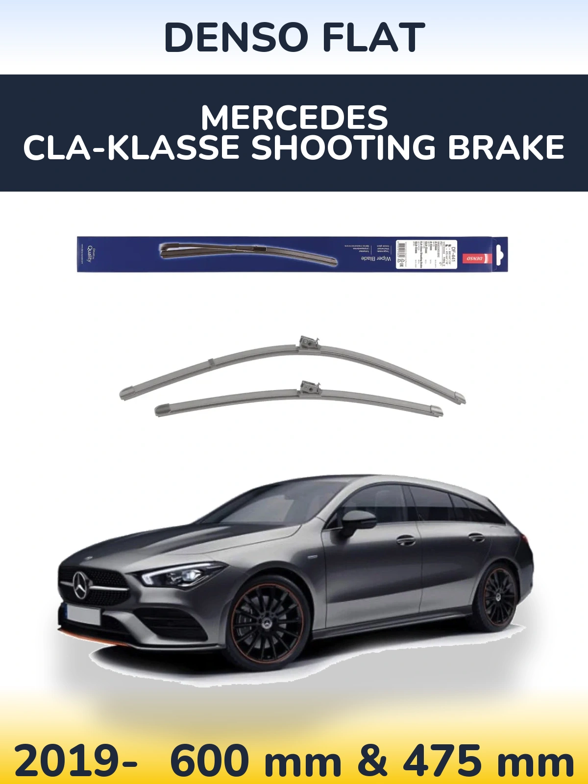 Front wiper blade set Denso Flat 600 & 475 mm for Mercedes CLA-Klasse Shooting Brake 2019-2026