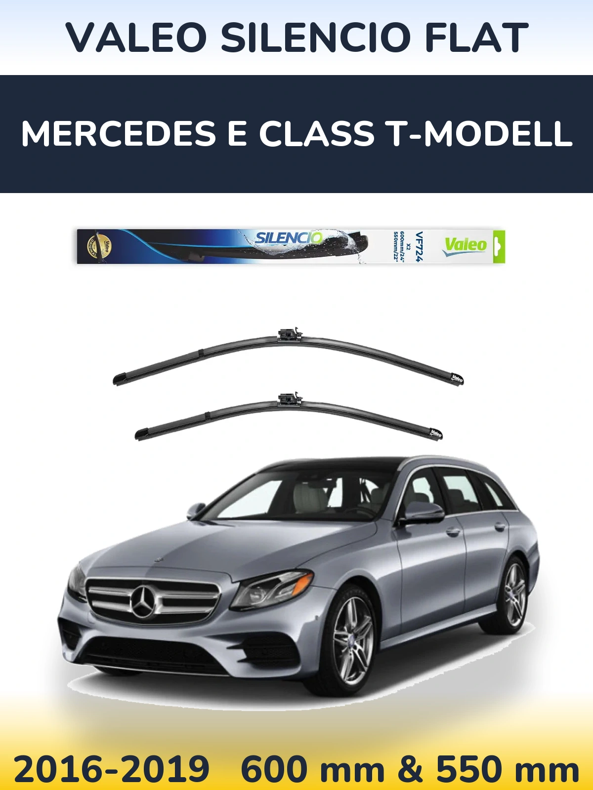 Front wiper blade set Valeo Silencio Flat 600 & 550 mm for Mercedes E Class T-Modelisl 2016-2019