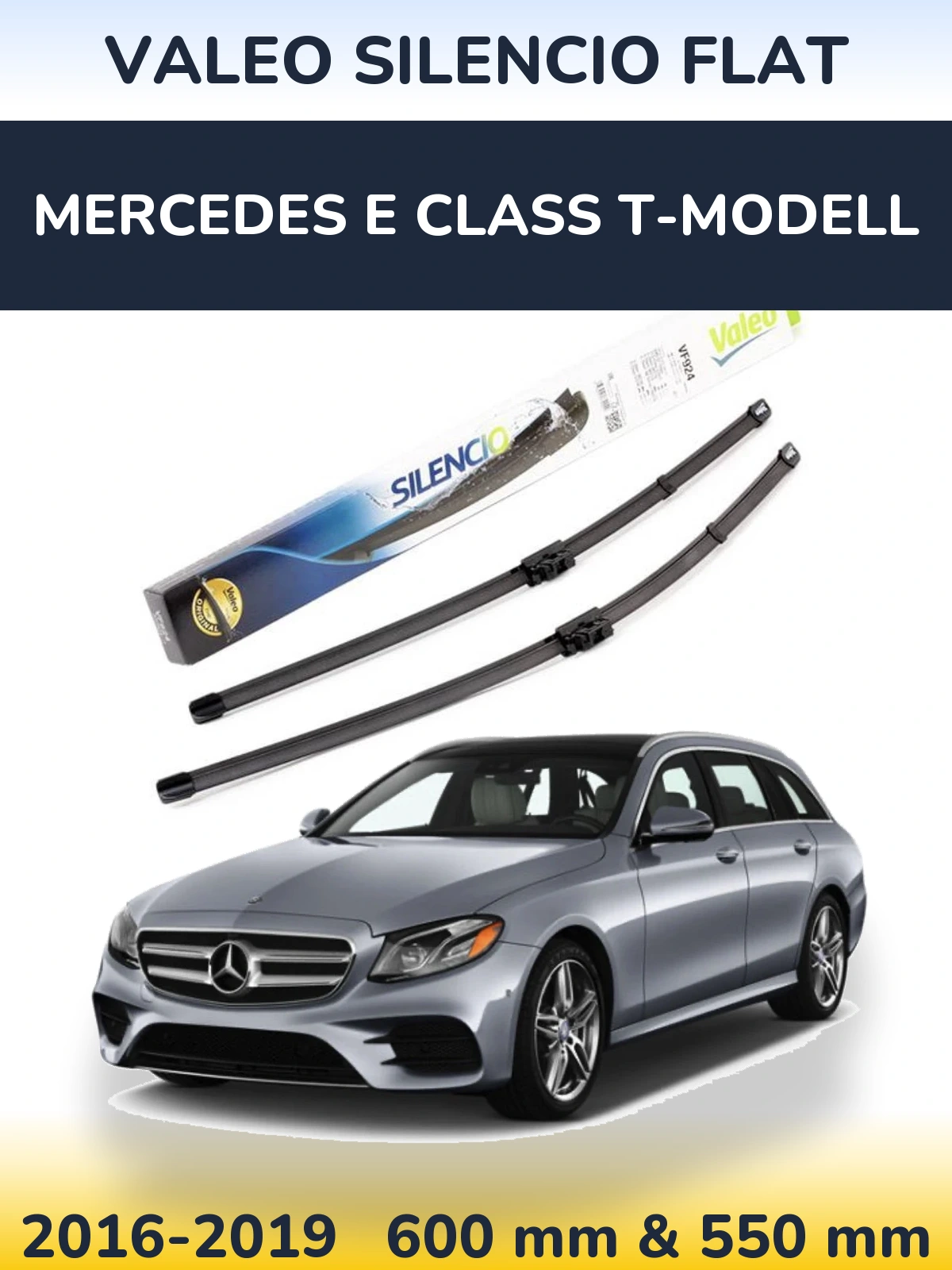 Front wiper blade set Valeo Silencio Flat 600 & 550 mm for Mercedes E Class T-Modelisl 2016-2019
