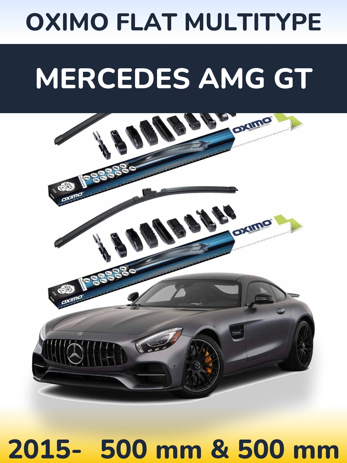 Front wiper blade set Oximo Flat MultiTypee 500 & 500 mm for Mercedes AMG GT 2015-2026