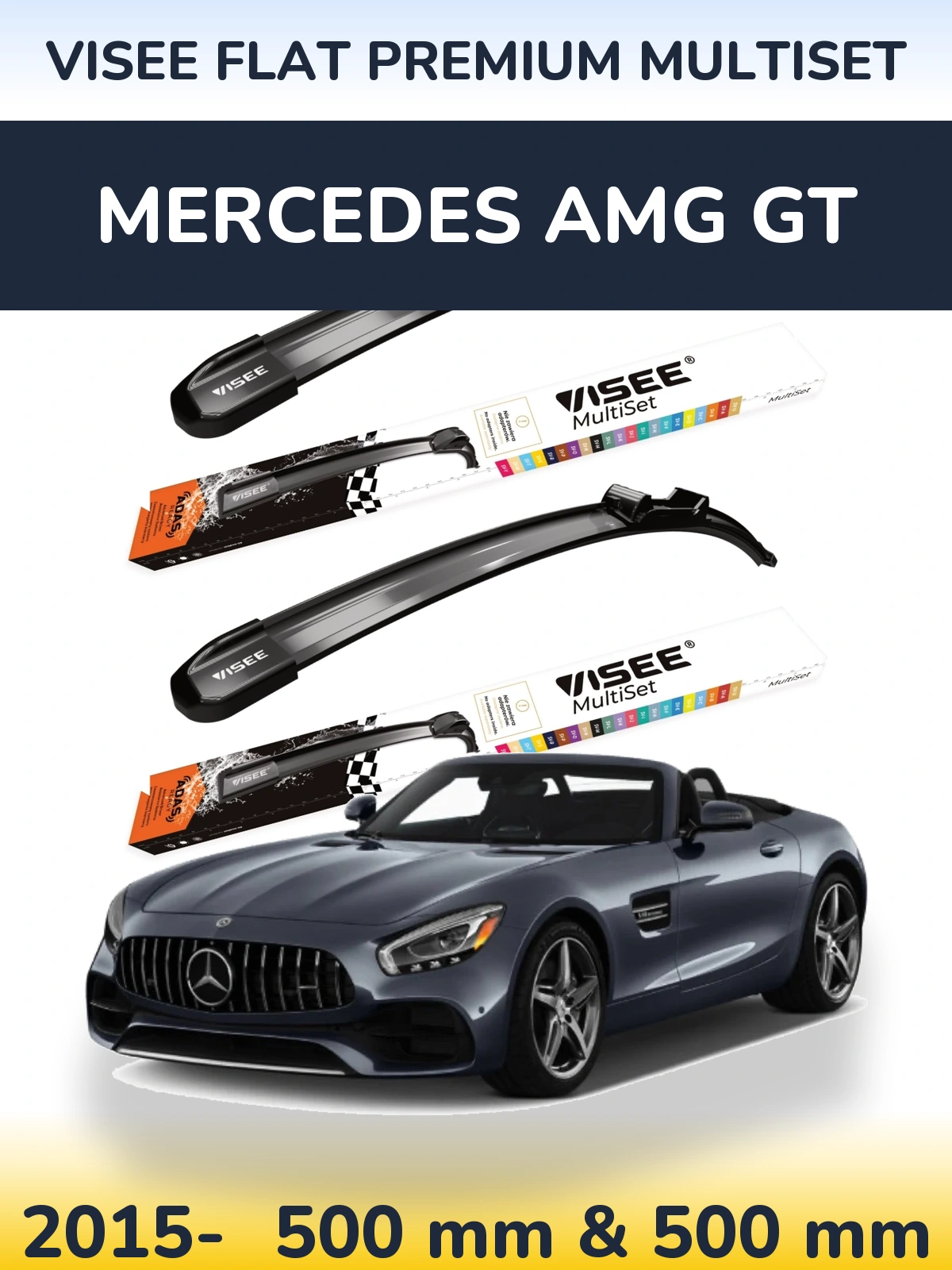 Front wiper blade set VISEE FLAT PREMIUM MultiSet 500 & 500 mm for Mercedes AMG GT 2015-2026