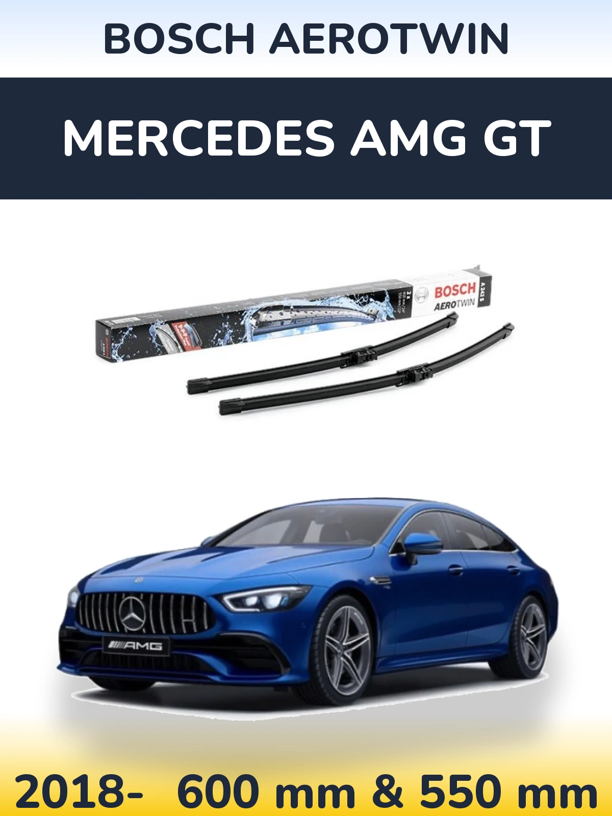 Комплект передних дворников BOSCH AeroTwin 600 & 550 мм для Mercedes AMG GT 2018-2026