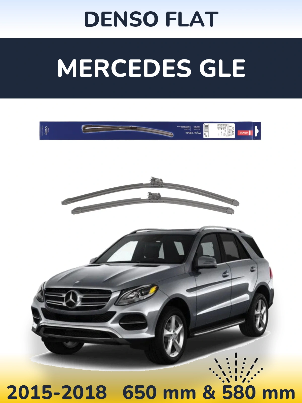 Front wiper blade set Denso Flat 650 & 580 mm for Mercedes GLE 2015-2018