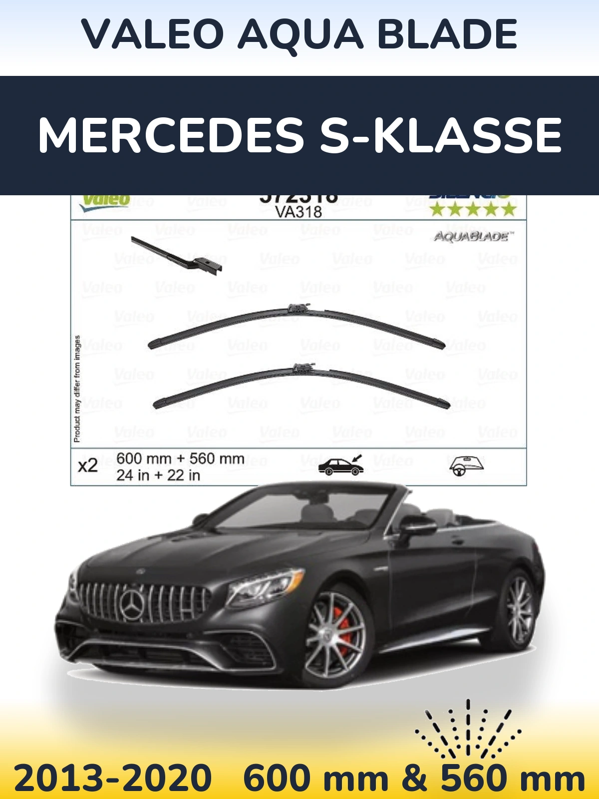 Комплект передних дворников Valeo Aqua Blade 600 & 560 мм для Mercedes S-Klasse 2013-2020