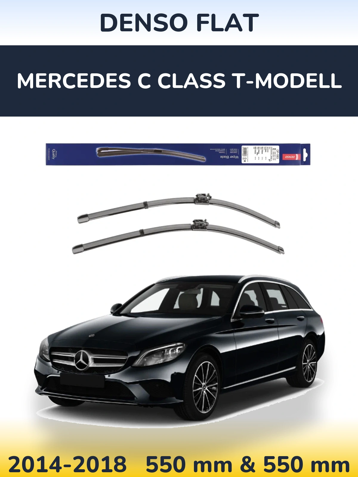 Front wiper blade set Denso Flat 550 & 550 mm for Mercedes C Class T-Modelisl 2014-2018