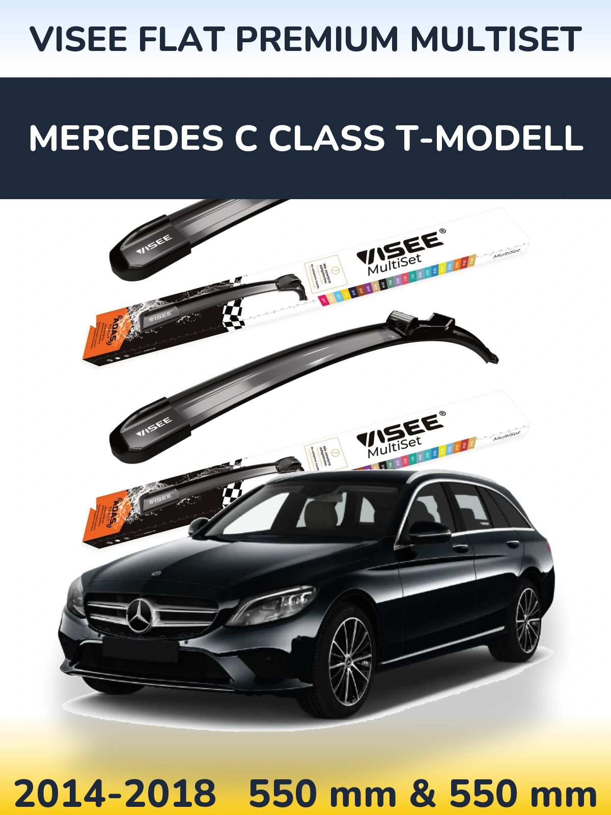 Front wiper blade set VISEE FLAT PREMIUM MultiSet 550 & 550 mm for Mercedes C Class T-Modelisl 2014-2018