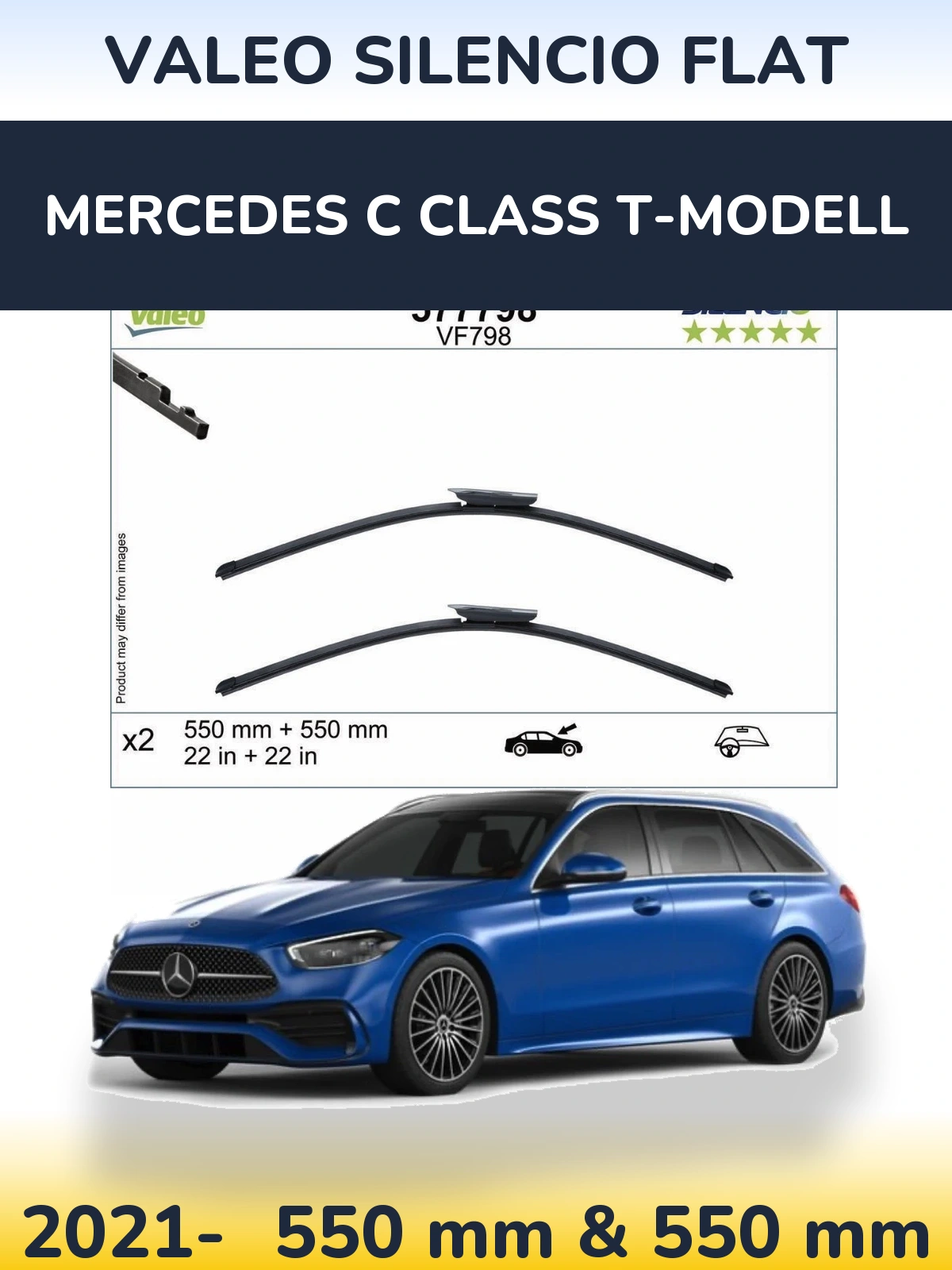 Front wiper blade set Valeo Silencio Flat 550 & 550 mm for Mercedes C Class T-Modelisl 2021-2026