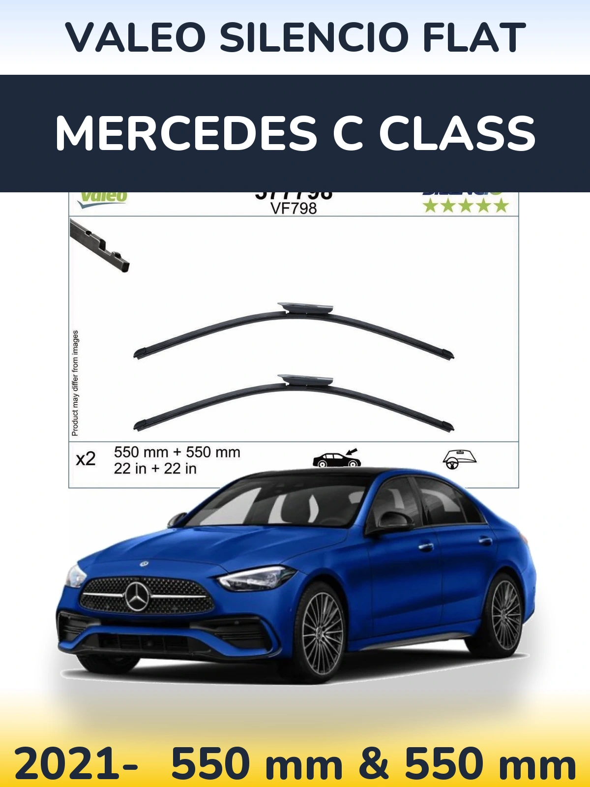 Front wiper blade set Valeo Silencio Flat 550 & 550 mm for Mercedes C Class 2021-2026