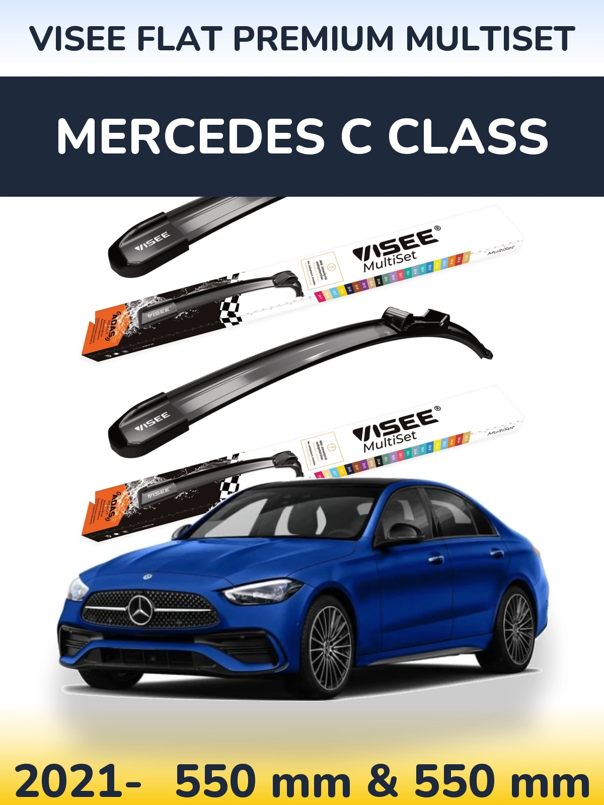 Front wiper blade set VISEE FLAT PREMIUM MultiSet 550 & 550 mm for Mercedes C Class 2021-2026