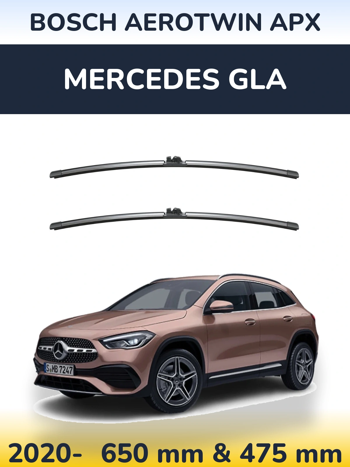 Front wiper blade set BOSCH AeroTwin APX 650 & 475 mm for Mercedes GLA 2020-2026