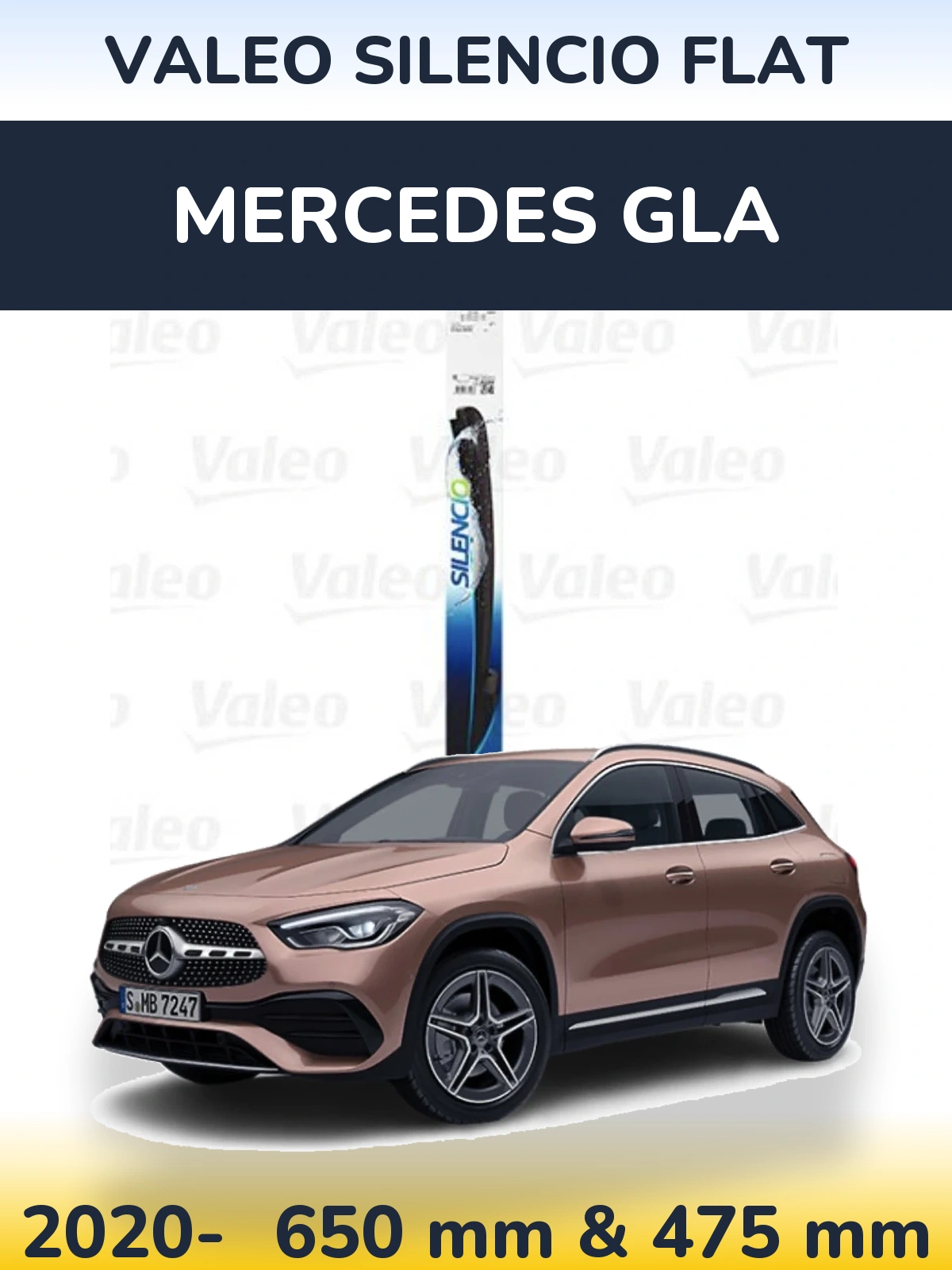 Front wiper blade set Valeo Silencio Flat 650 & 475 mm for Mercedes GLA 2020-2026