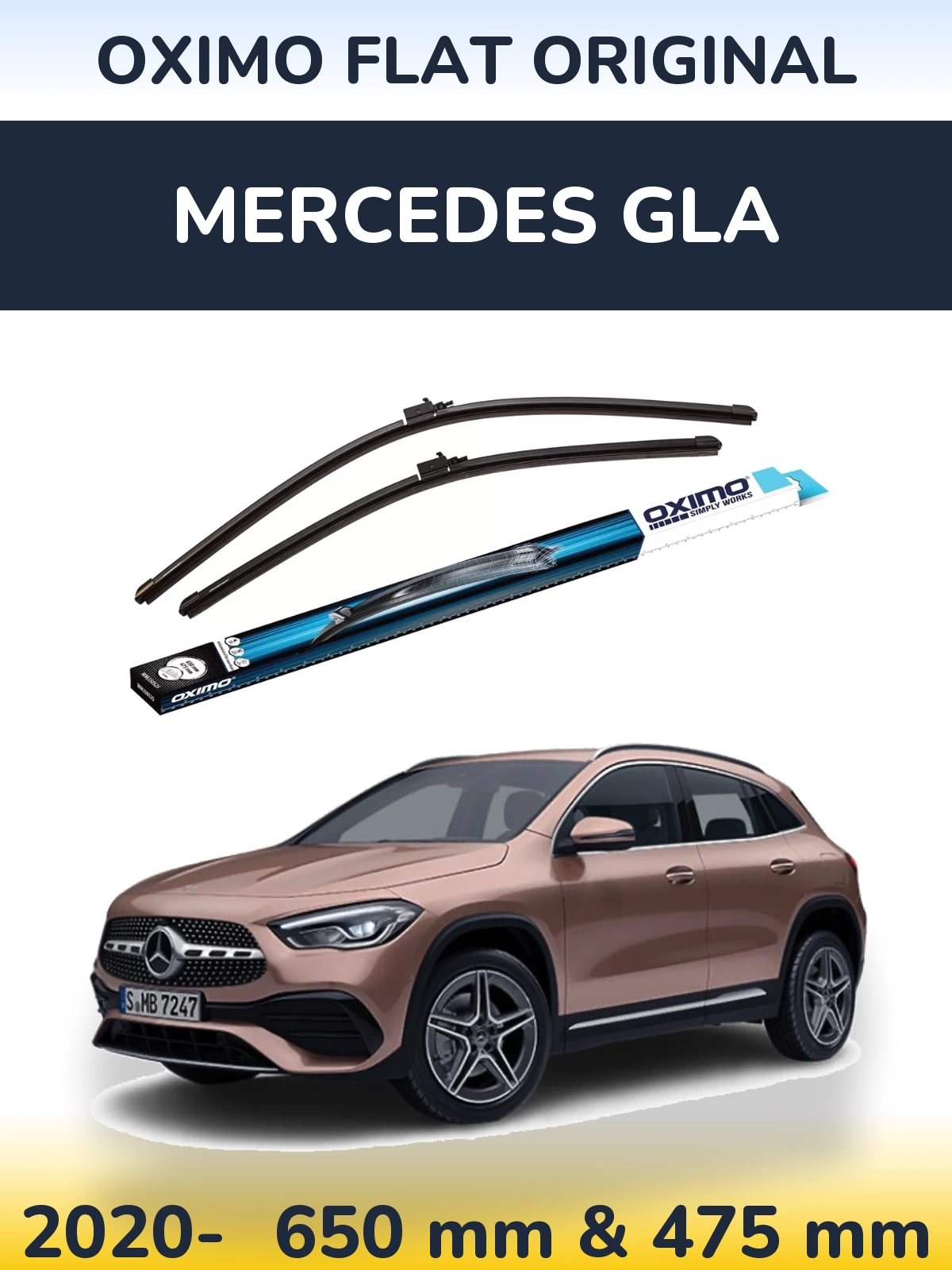 Front wiper blade set Oximo Flat Original 650 & 475 mm for Mercedes GLA 2020-2026
