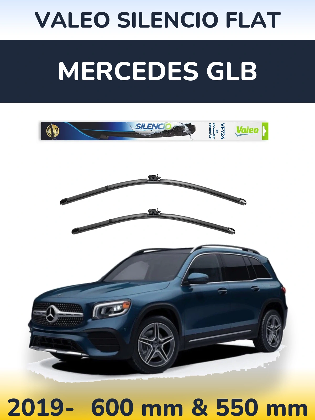 Комплект передних дворников Valeo Silencio Flat 600 & 550 мм для Mercedes GLB 2019-2026