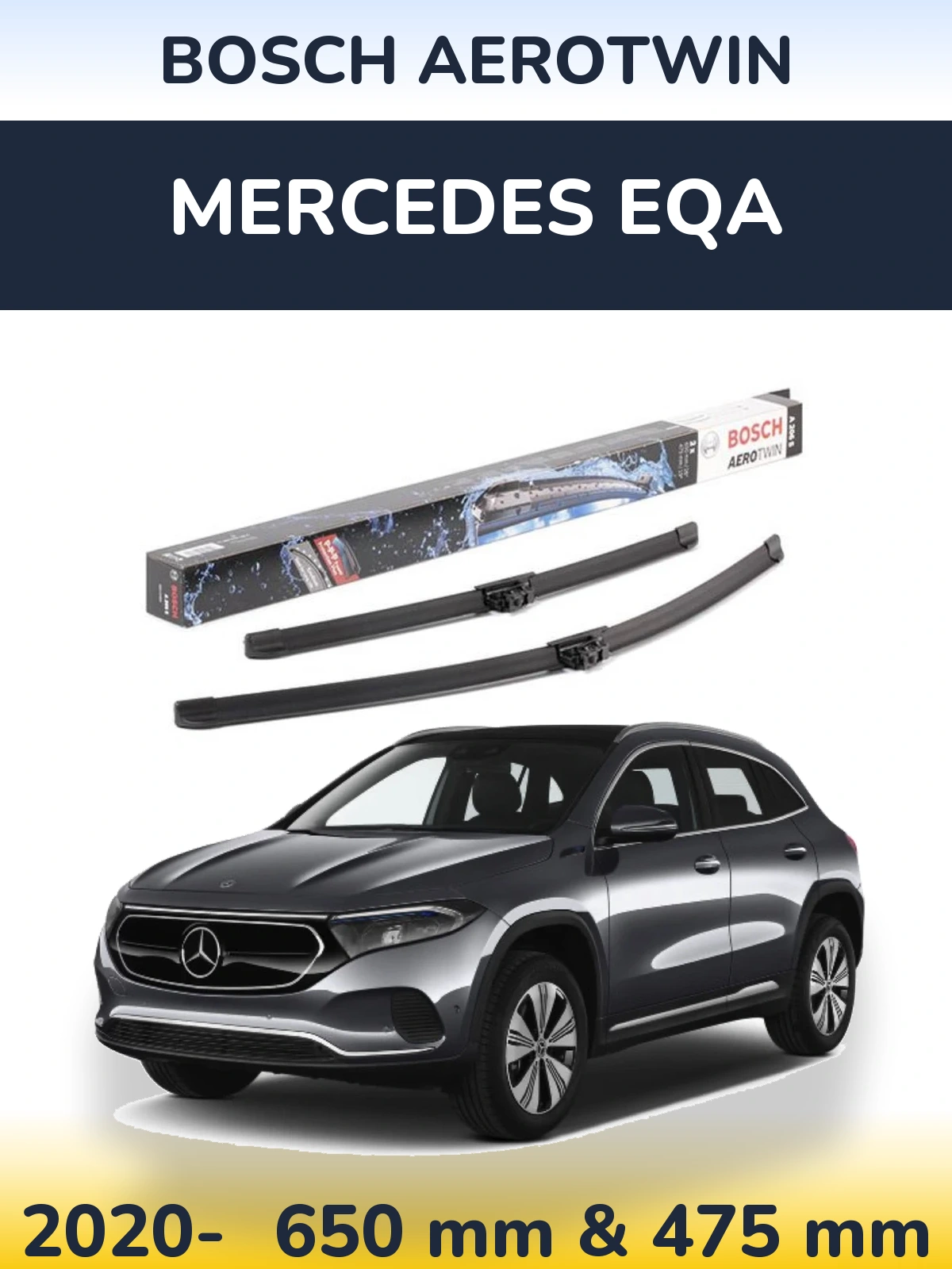 Комплект передніх щіток BOSCH AeroTwin 650 & 475 мм для Mercedes EQA 2020-2026