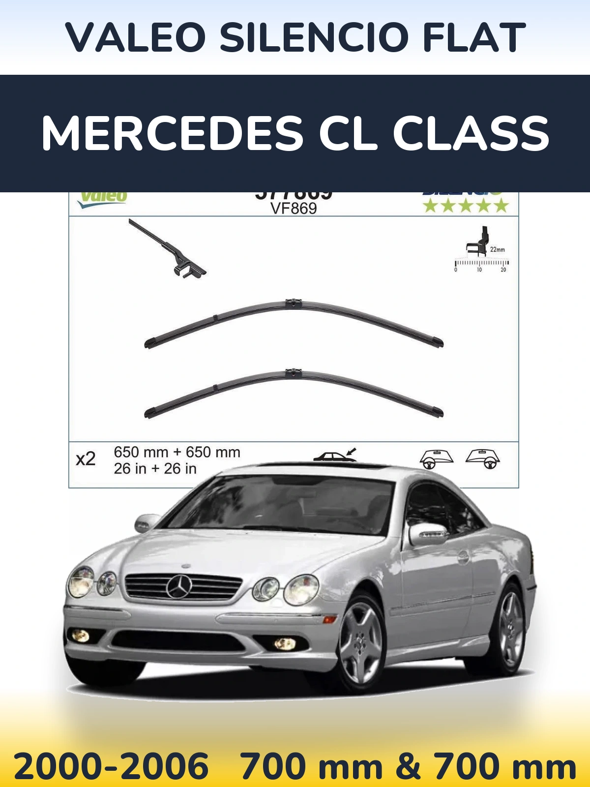 Комплект передних дворников Valeo Silencio Flat 680 & 680 мм для Mercedes CL Class 2000-2006