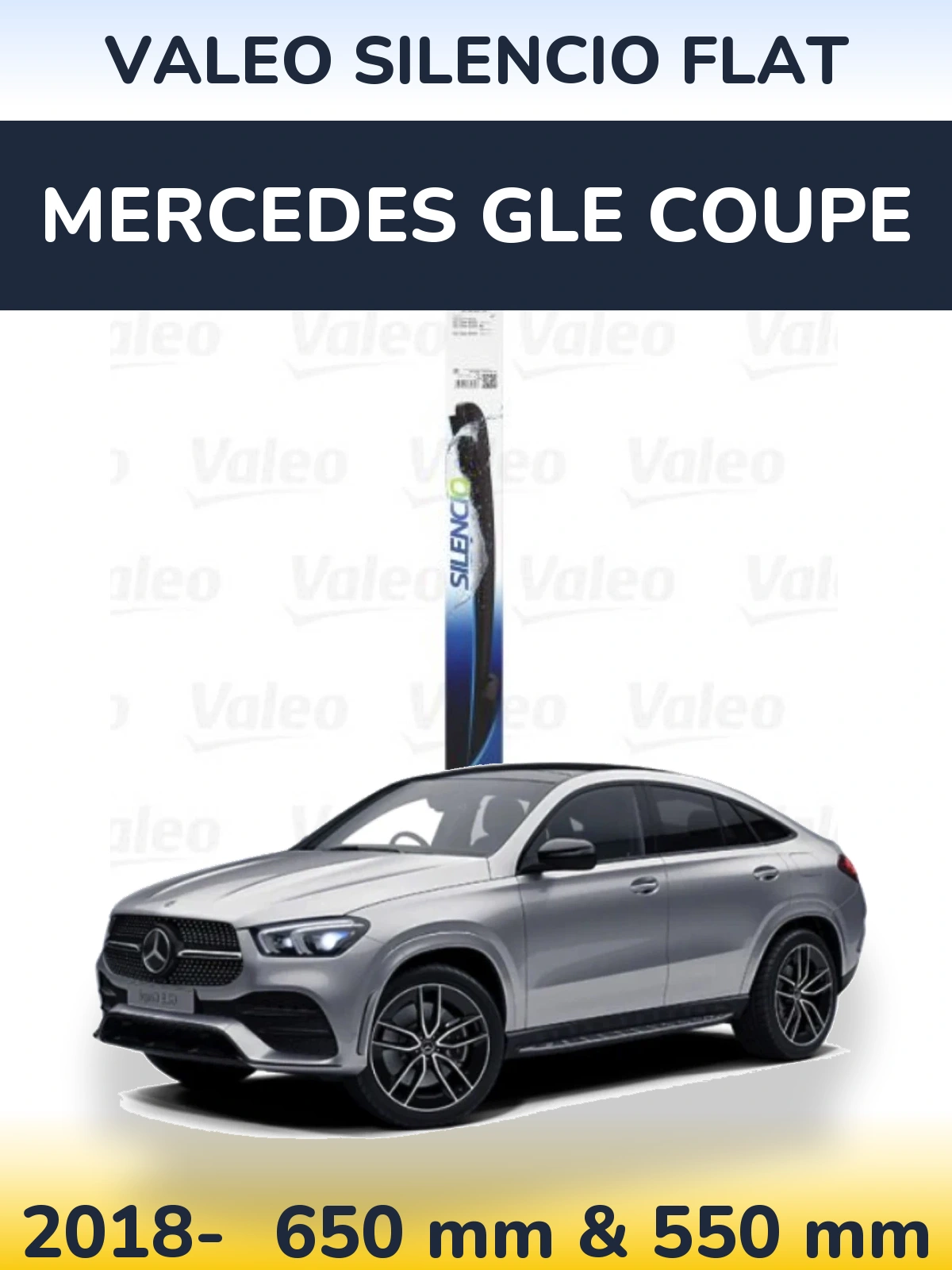 Front wiper blade set Valeo Silencio Flat 650 & 550 mm for Mercedes GLE Coupe 2018-2026