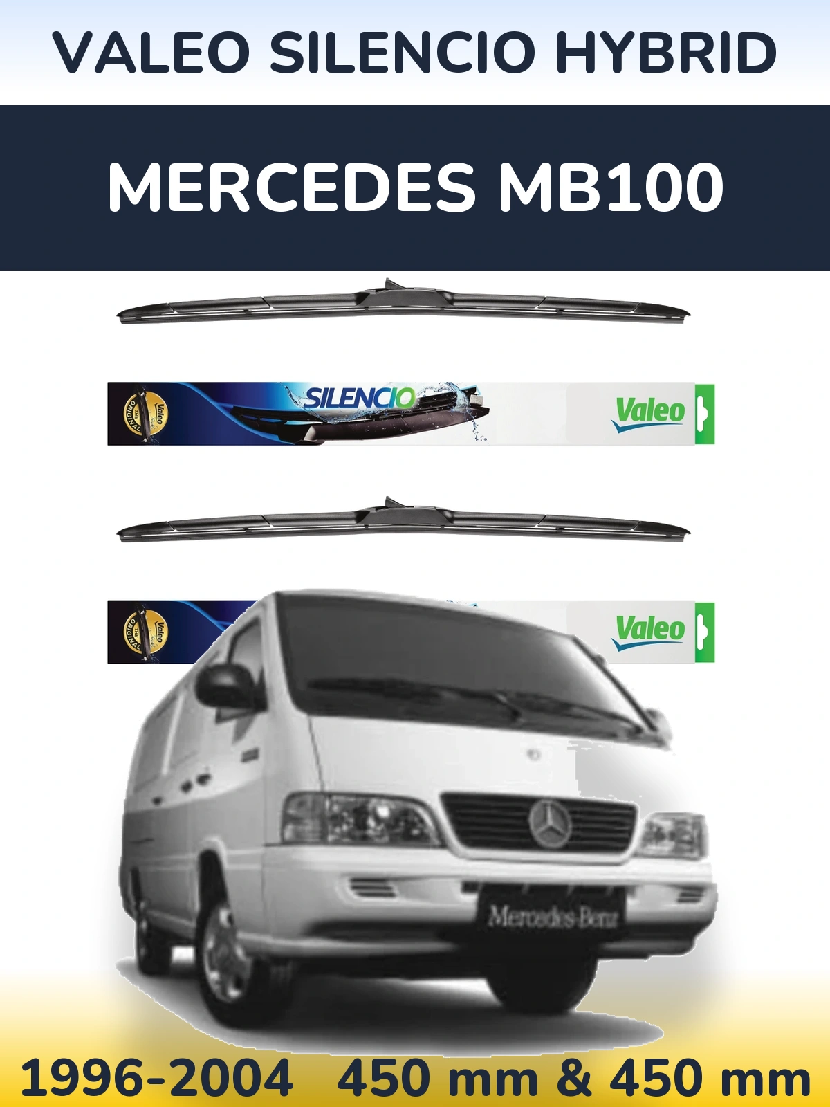 Комплект передних дворников Valeo Silencio Hybrid 450 & 450 мм для Mercedes MB100 1996-2004