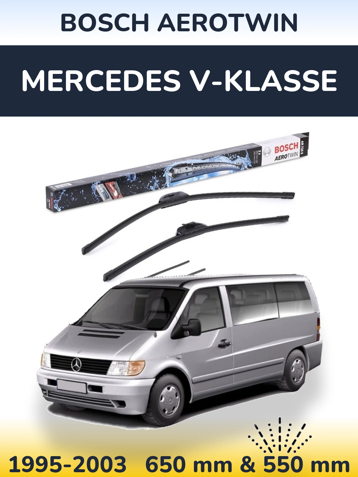 Комплект передних дворников BOSCH AeroTwin 650 & 550 мм для Mercedes V-Klasse 1995-2003