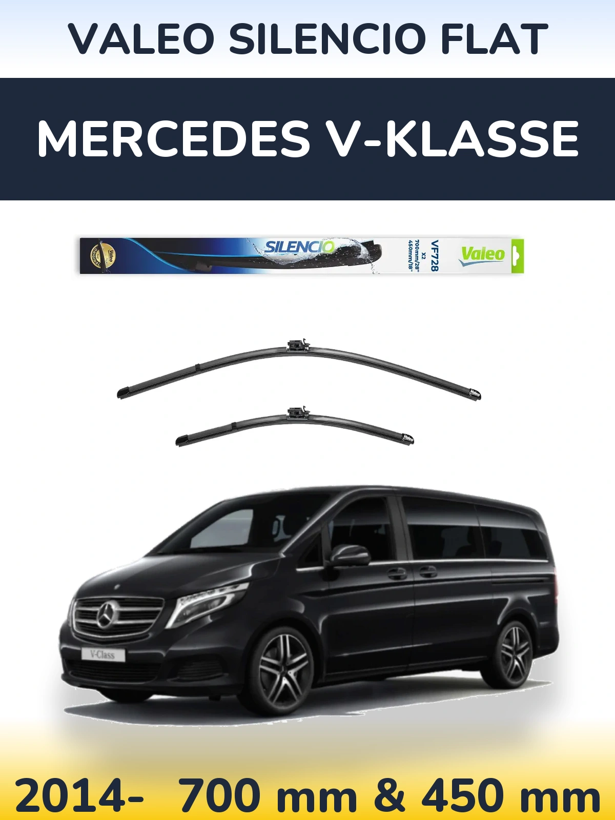 Комплект передних дворников Valeo Silencio Flat 700 & 450 мм для Mercedes V-Klasse 2014-2026