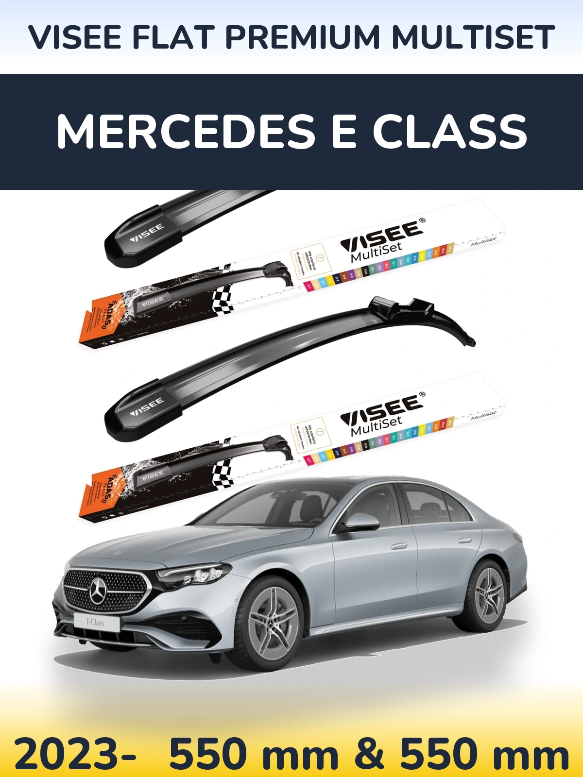 Front wiper blade set VISEE FLAT PREMIUM MultiSet 550 & 550 mm for Mercedes E Class 2023-2026