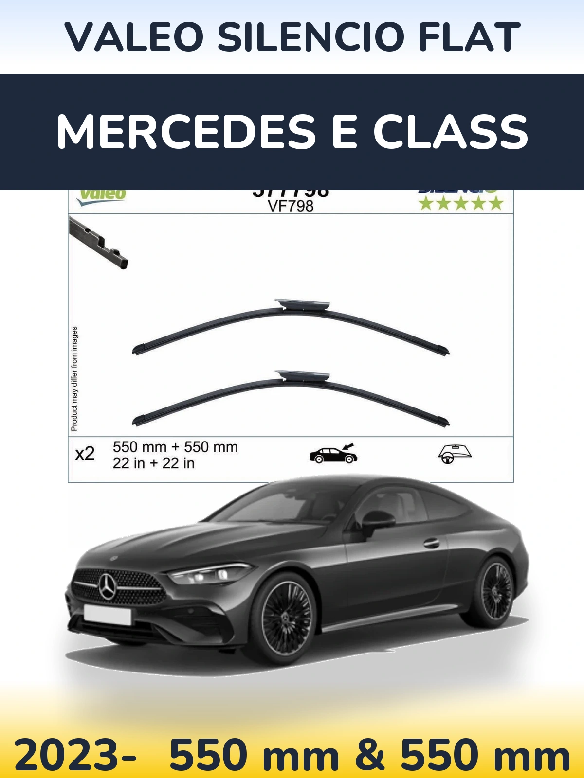 Front wiper blade set Valeo Silencio Flat 550 & 550 mm for Mercedes E Class 2023-2026