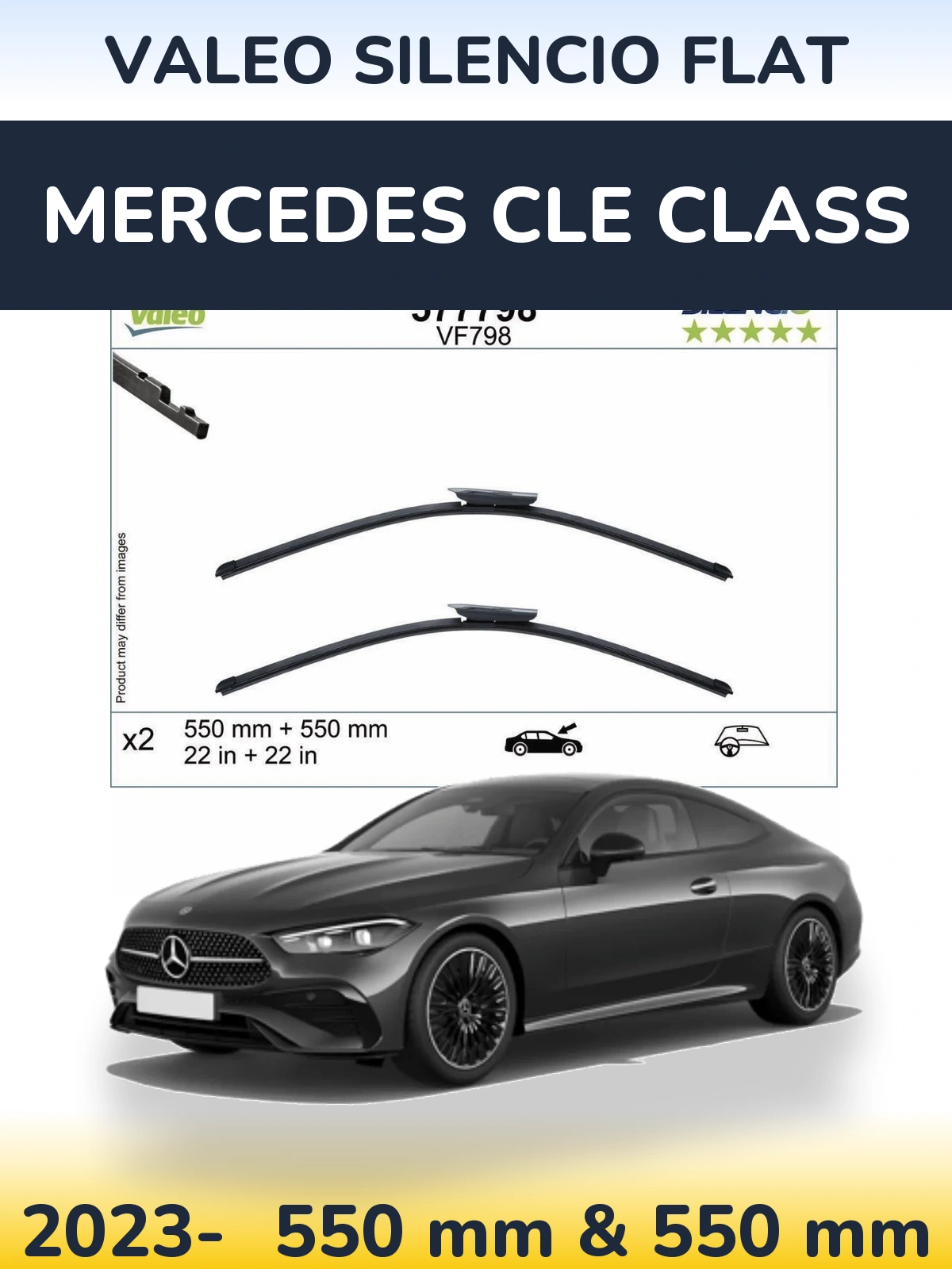 Комплект передніх щіток Valeo Silencio Flat 550 & 550 мм для Mercedes CLE Class 2023-2026