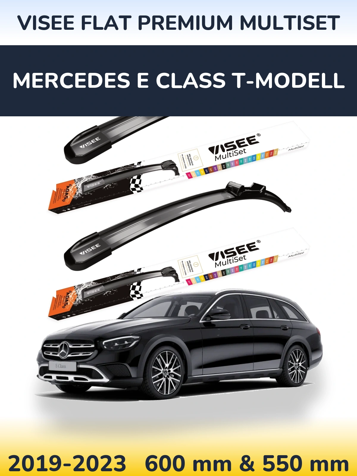 Комплект передних дворников VISEE FLAT PREMIUM MultiSet 600 & 550 мм для Mercedes E Class T-Модельl 2019-2023