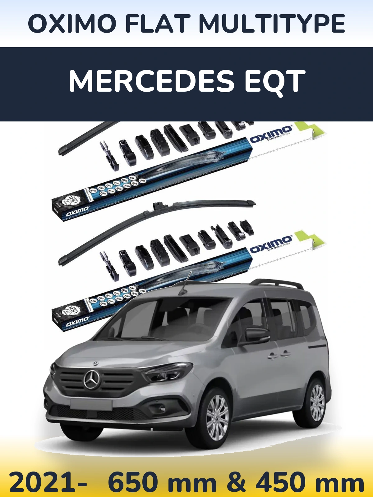 Front wiper blade set Oximo Flat MultiTipse 650 & 450 mm for Mercedes EQT 2021-2026